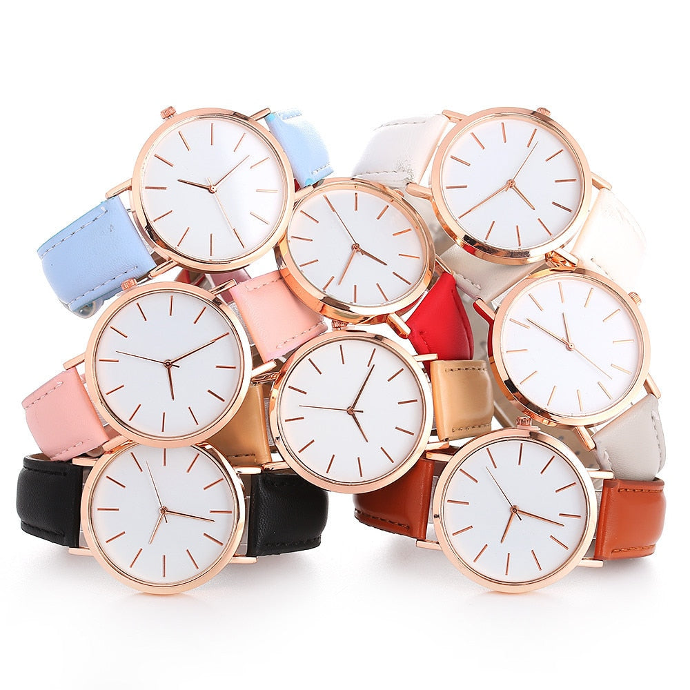 Woman Fashion Casual Alloy Leather Band Analog Round Wrist Watch Quartz Watches Women Clock reloj mujer Elegant