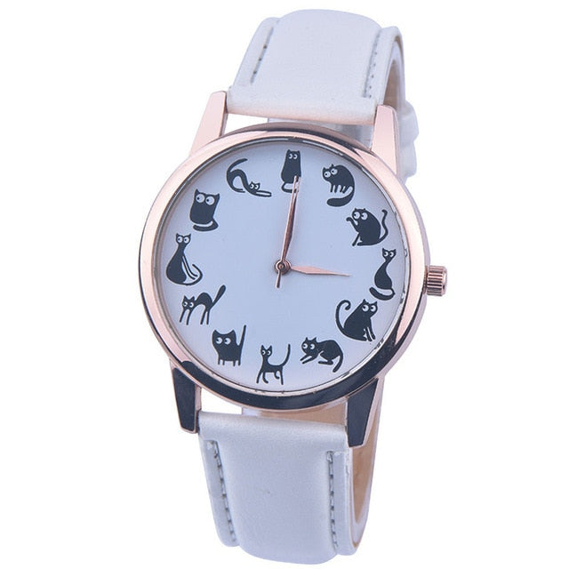 New Fashion Women Watches montre femme Casaul Cat Pattern Leather Band Quartz Watches Women Relogio Feminino Bayan Kol Saati @F